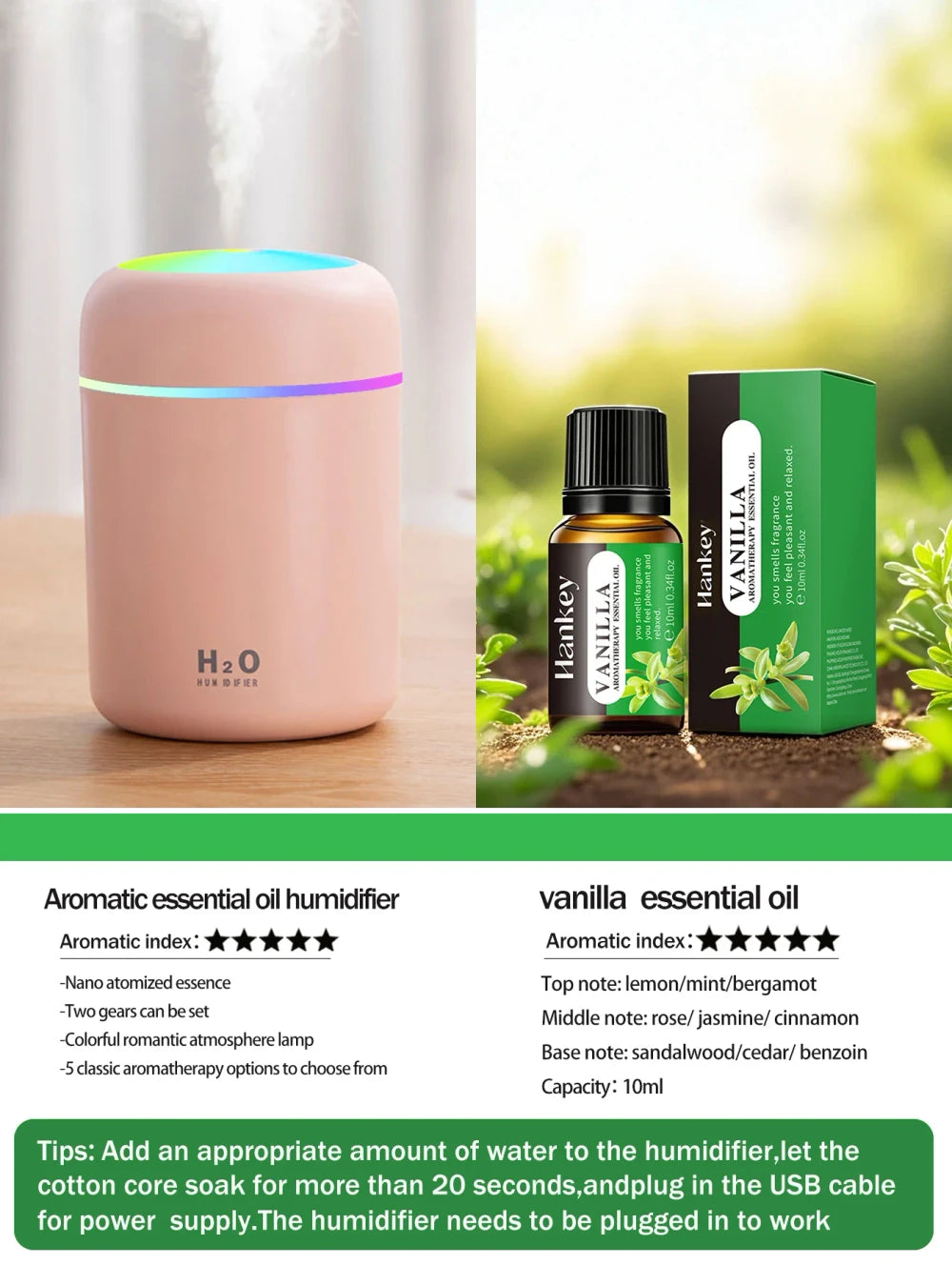 Diffuseur d'arômes et humidificateur – Aromthérapie & brume apaisante