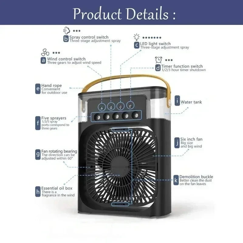 Refroidisseur d'air portable 3-en-1 – Ventilateur, Humidificateur & Veilleuse