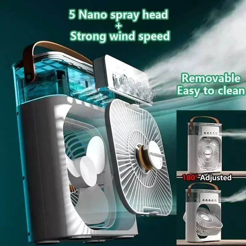 Refroidisseur d'air portable 3-en-1 – Ventilateur, Humidificateur & Veilleuse