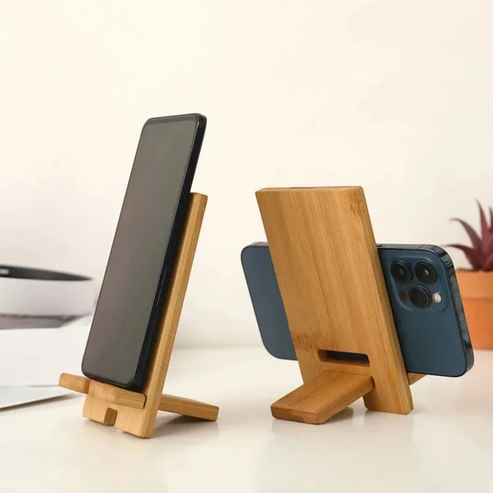 Support téléphone bureau en bambou – Porte-téléphone bureau bois naturel