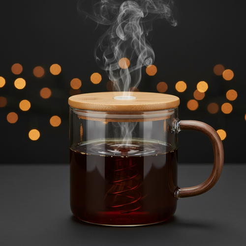 Mug café vapeur fond sombre premium