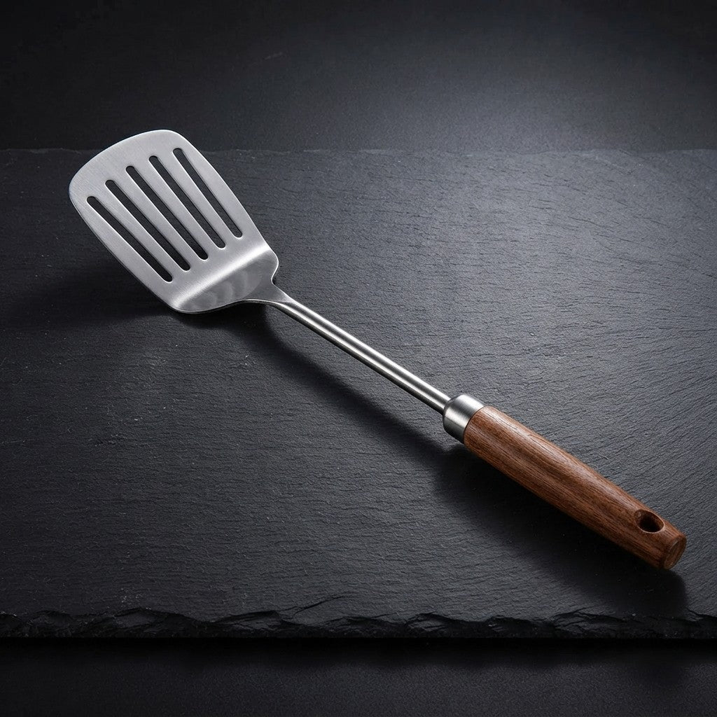 Set Ustensiles de Cuisine Inox & Bois
